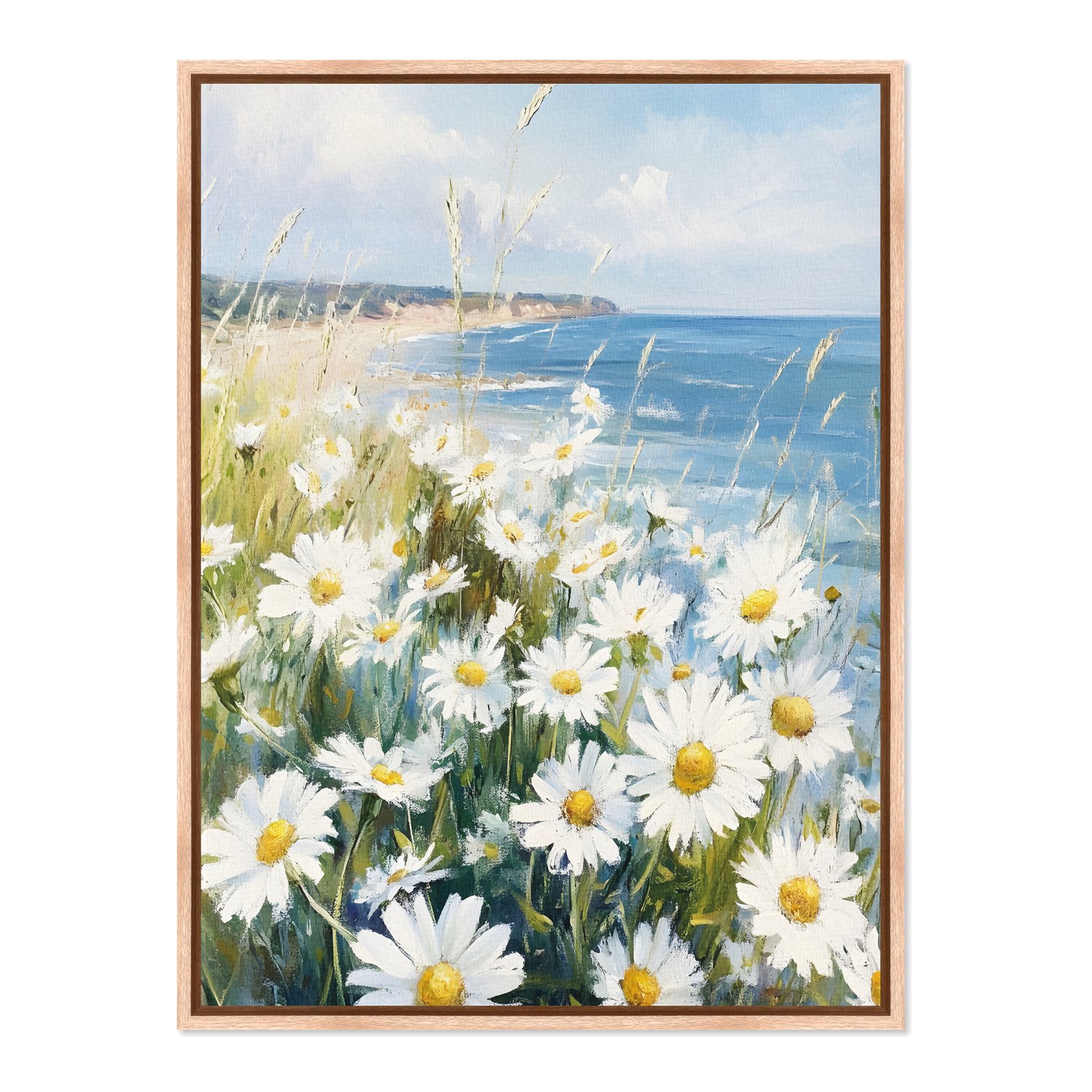 Quadro Em Tela Canvas Praia Com Margaridas Vintage