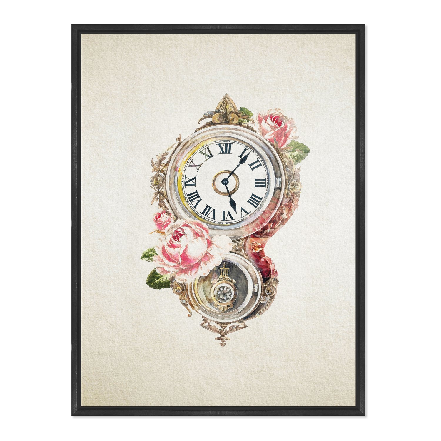 Quadro Em Tela Canvas Relógio Com Flores Vintage Farmhouse