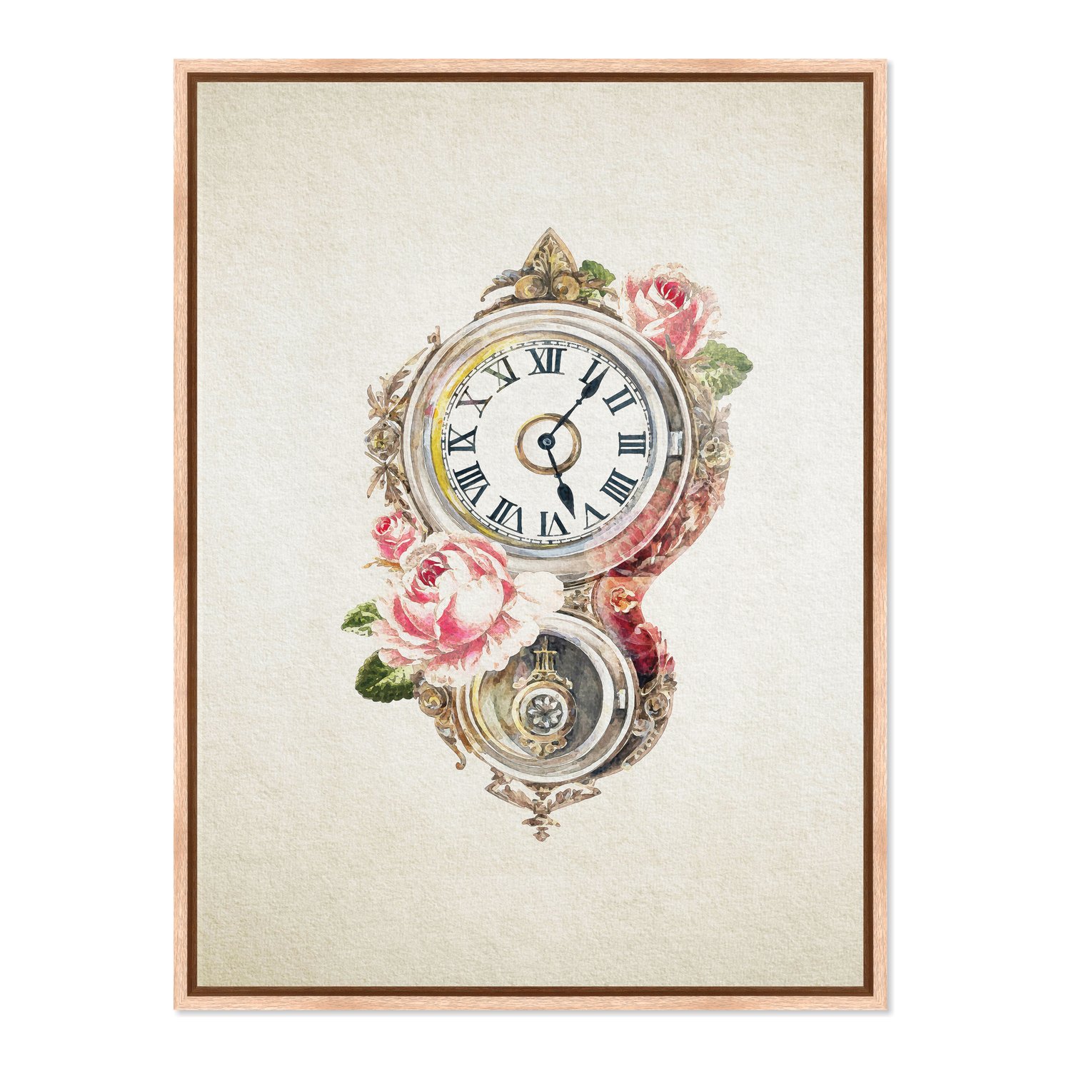 Quadro Em Tela Canvas Relógio Com Flores Vintage Farmhouse