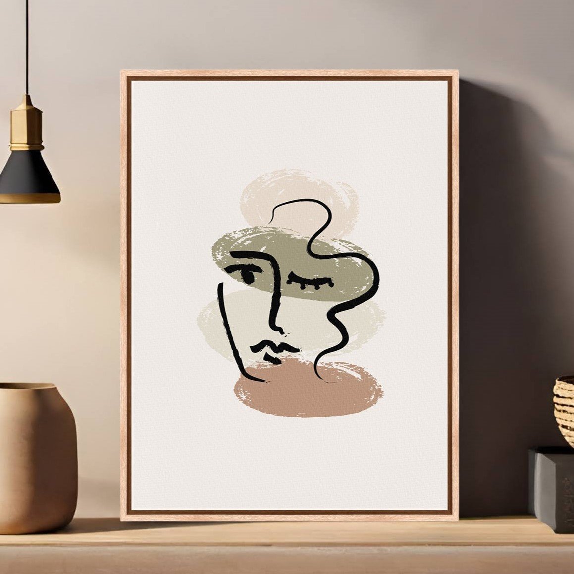 Quadro Em Tela Canvas Rosto Abstrato Minimalista Estilo Japandi