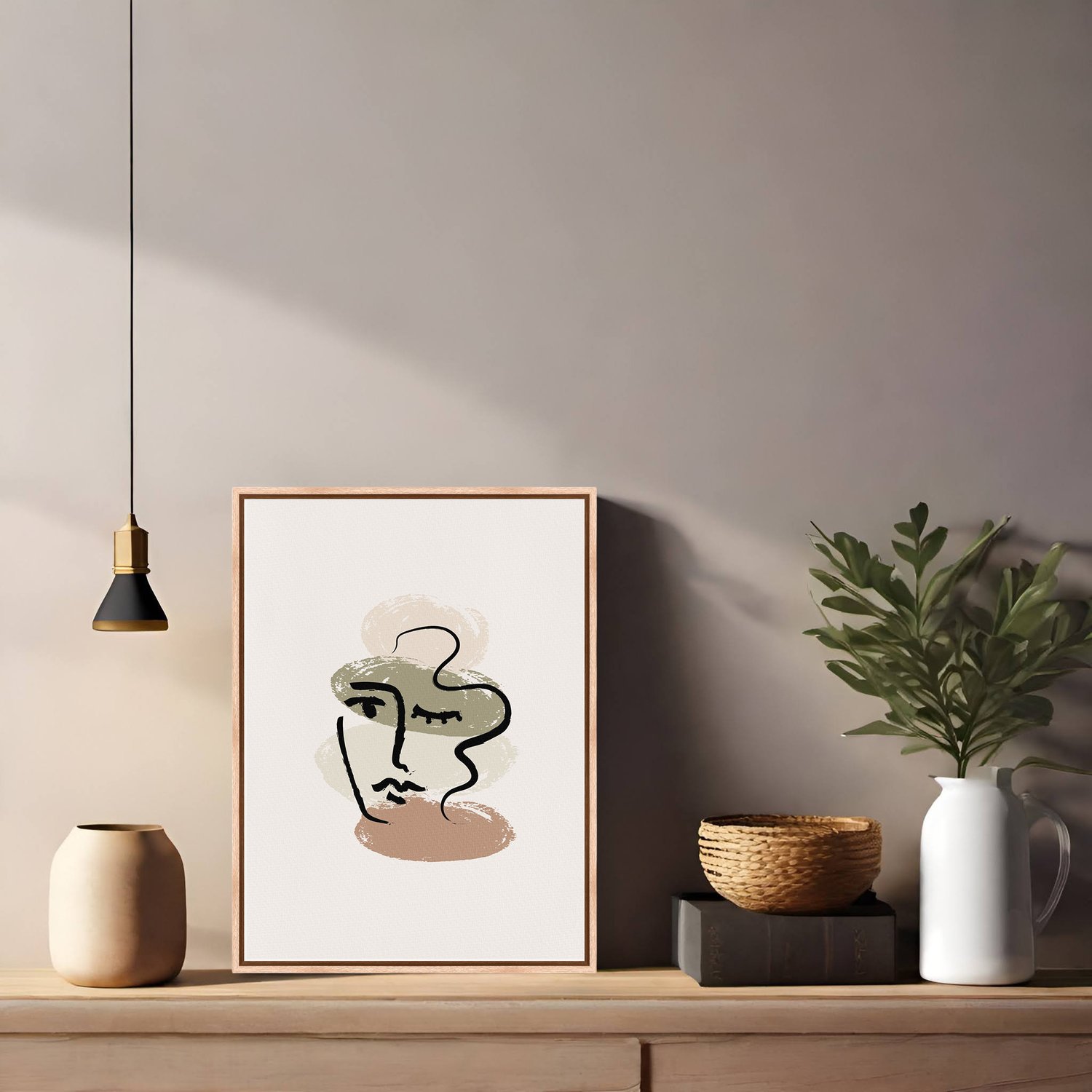 Quadro Em Tela Canvas Rosto Abstrato Minimalista Estilo Japandi