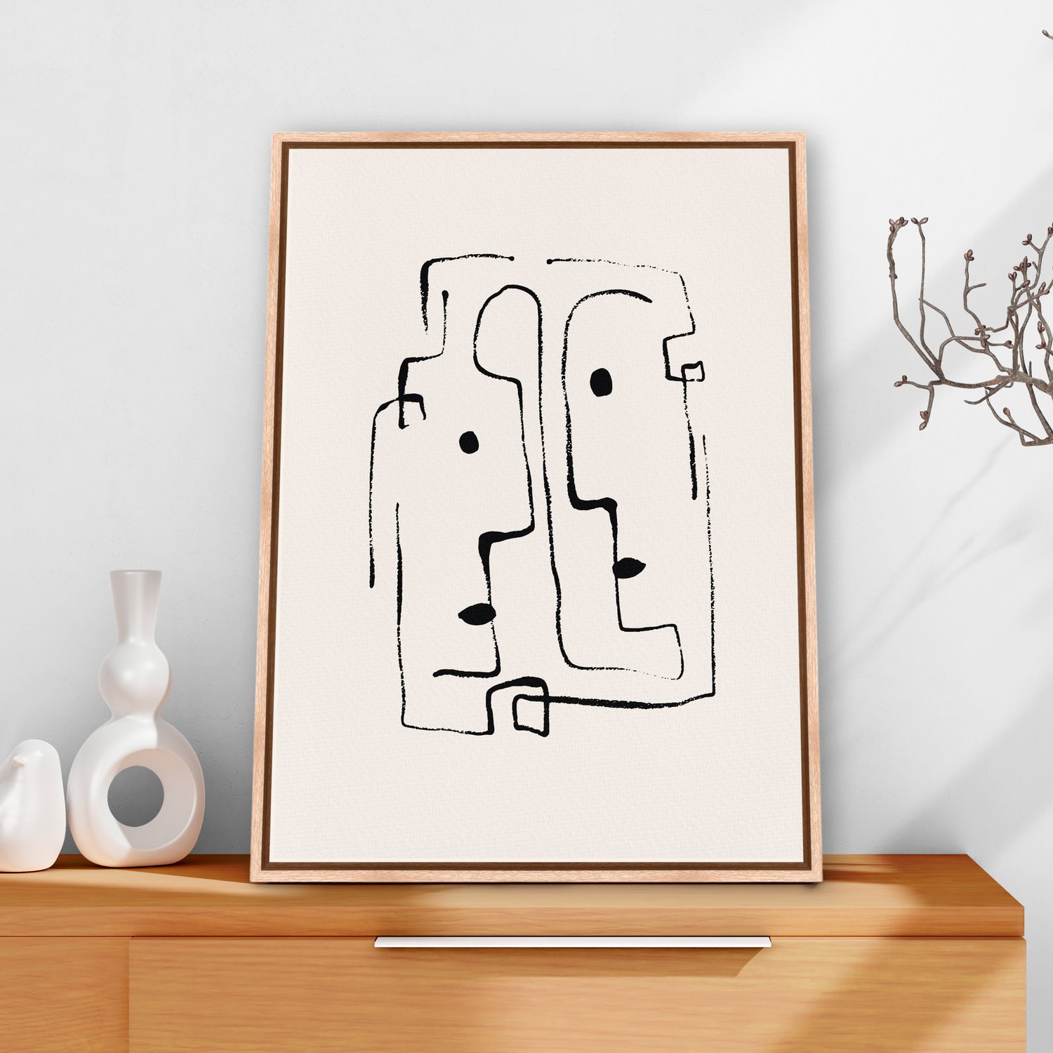 Quadro Em Tela Canvas Rostos Abstratos Minimalistas Estilo Japandi