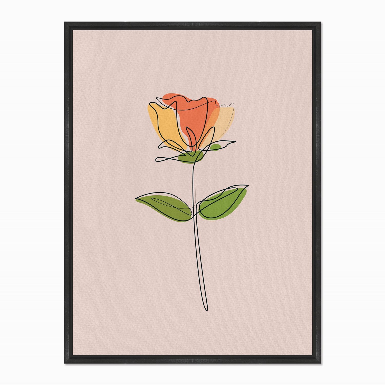 Quadro em Tela Canvas Silhueta Flor Colorida com Fundo Rosa