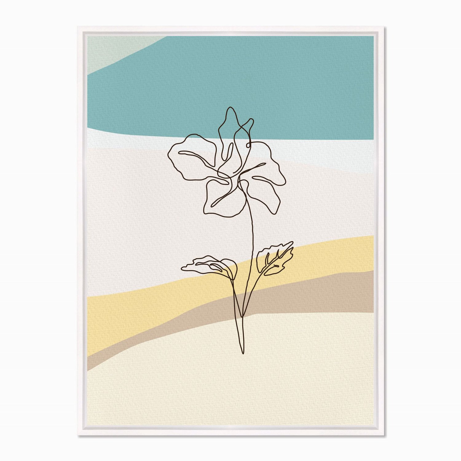 Quadro em Tela Canvas Silhueta Flor com Folhas e Fundo Colorido