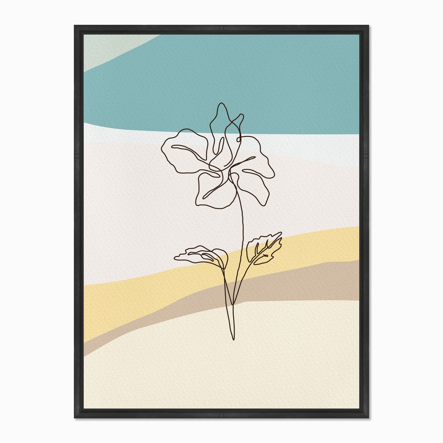 Quadro em Tela Canvas Silhueta Flor com Folhas e Fundo Colorido