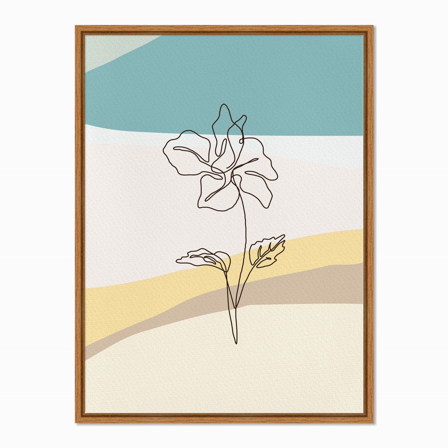 Quadro em Tela Canvas Silhueta Flor com Folhas e Fundo Colorido