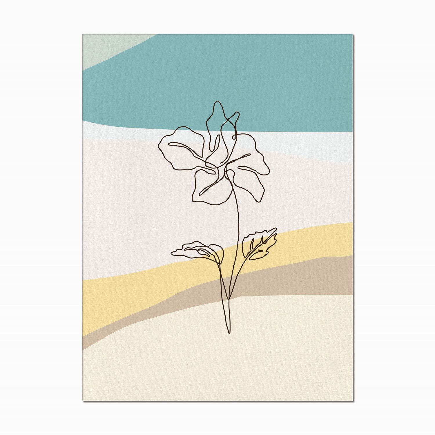 Quadro em Tela Canvas Silhueta Flor com Folhas e Fundo Colorido