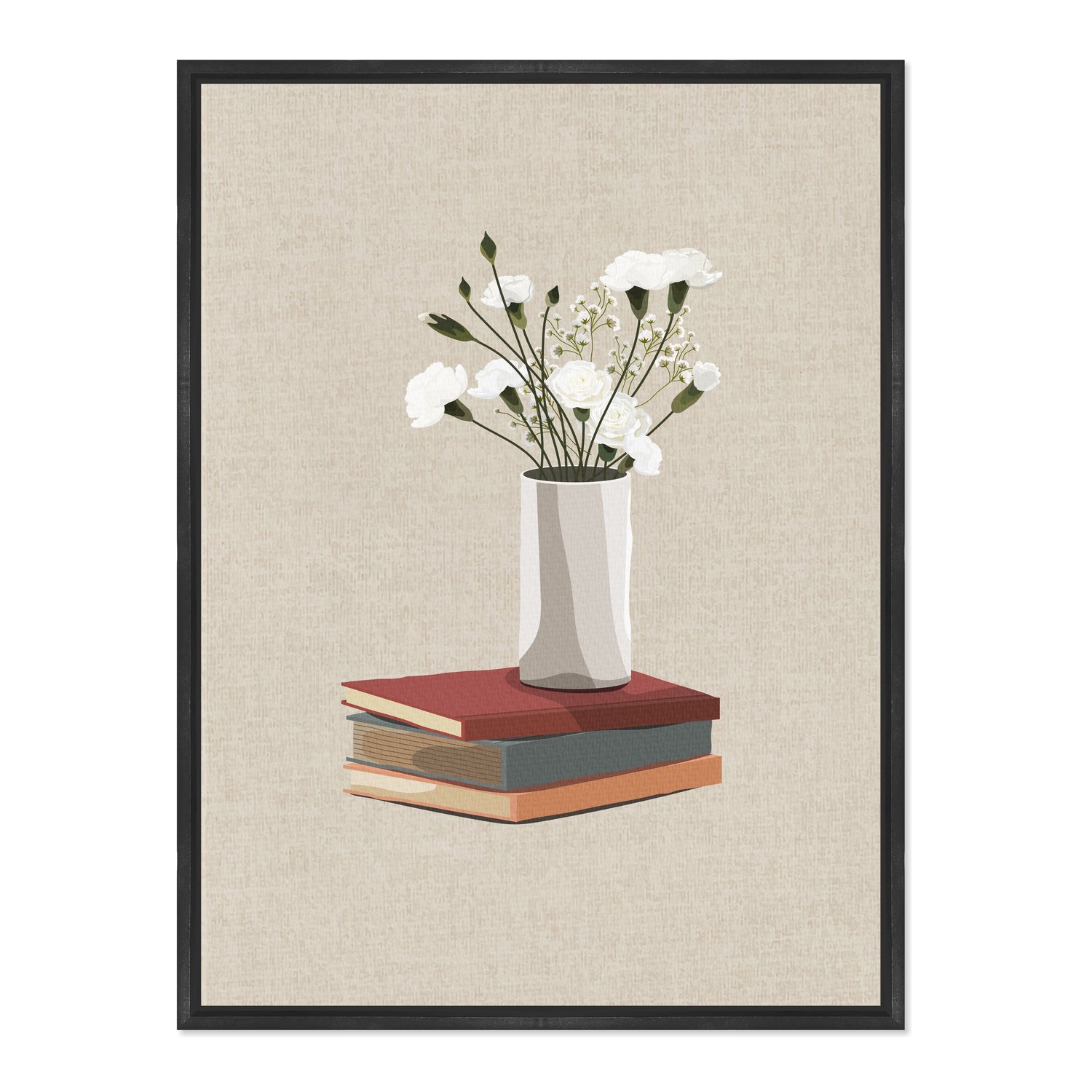 Quadro Em Tela Canvas Vaso de Flores e Livros Estilo Modern Heritage