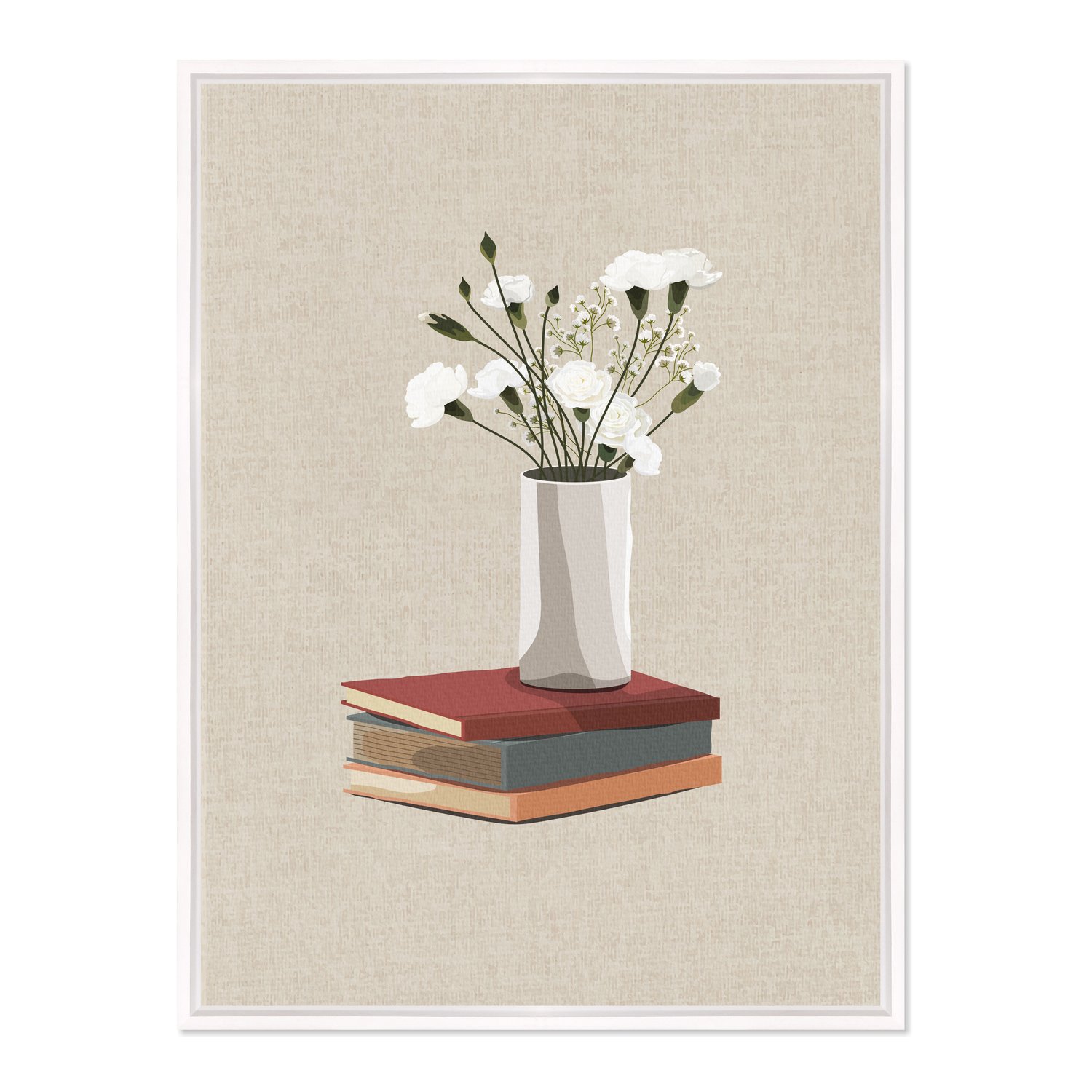 Quadro Em Tela Canvas Vaso de Flores e Livros Estilo Modern Heritage