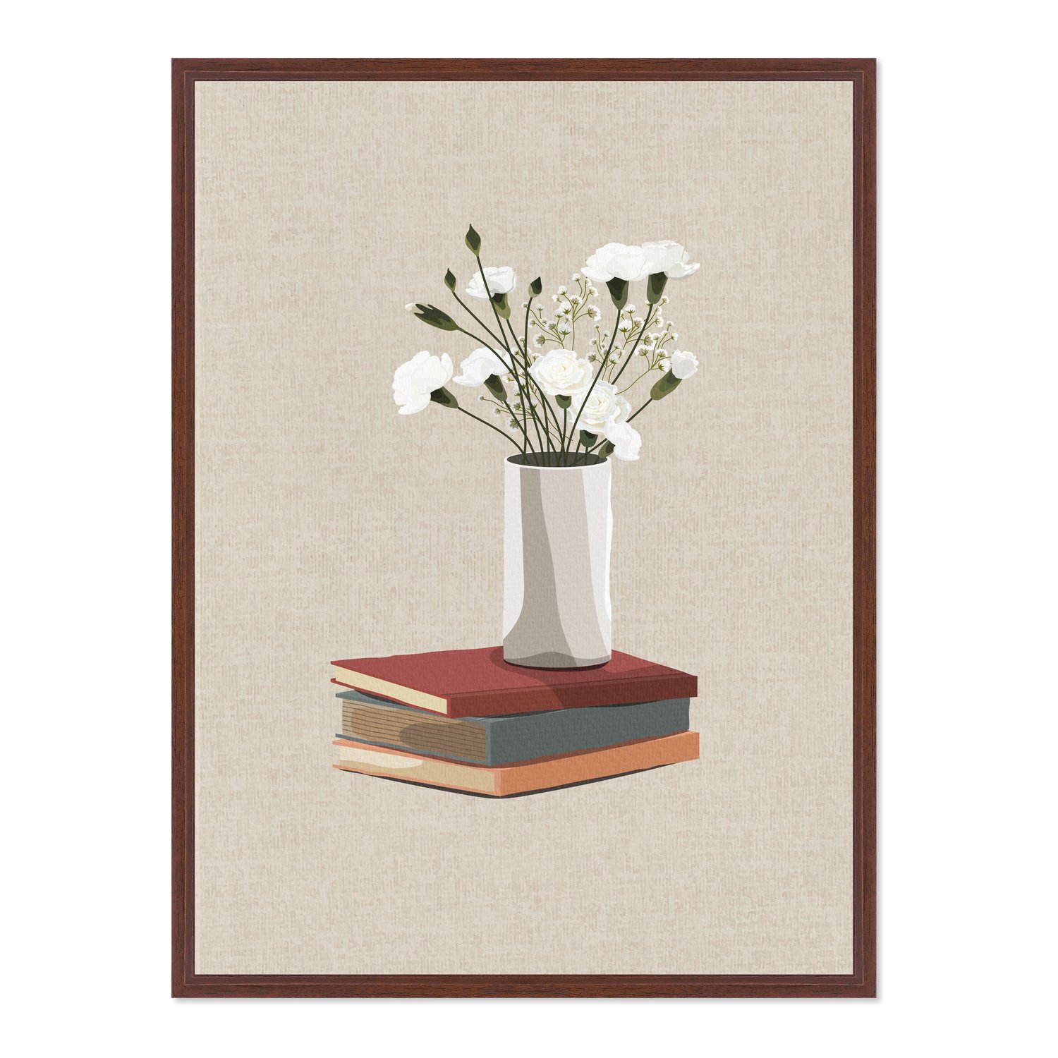 Quadro Em Tela Canvas Vaso de Flores e Livros Estilo Modern Heritage