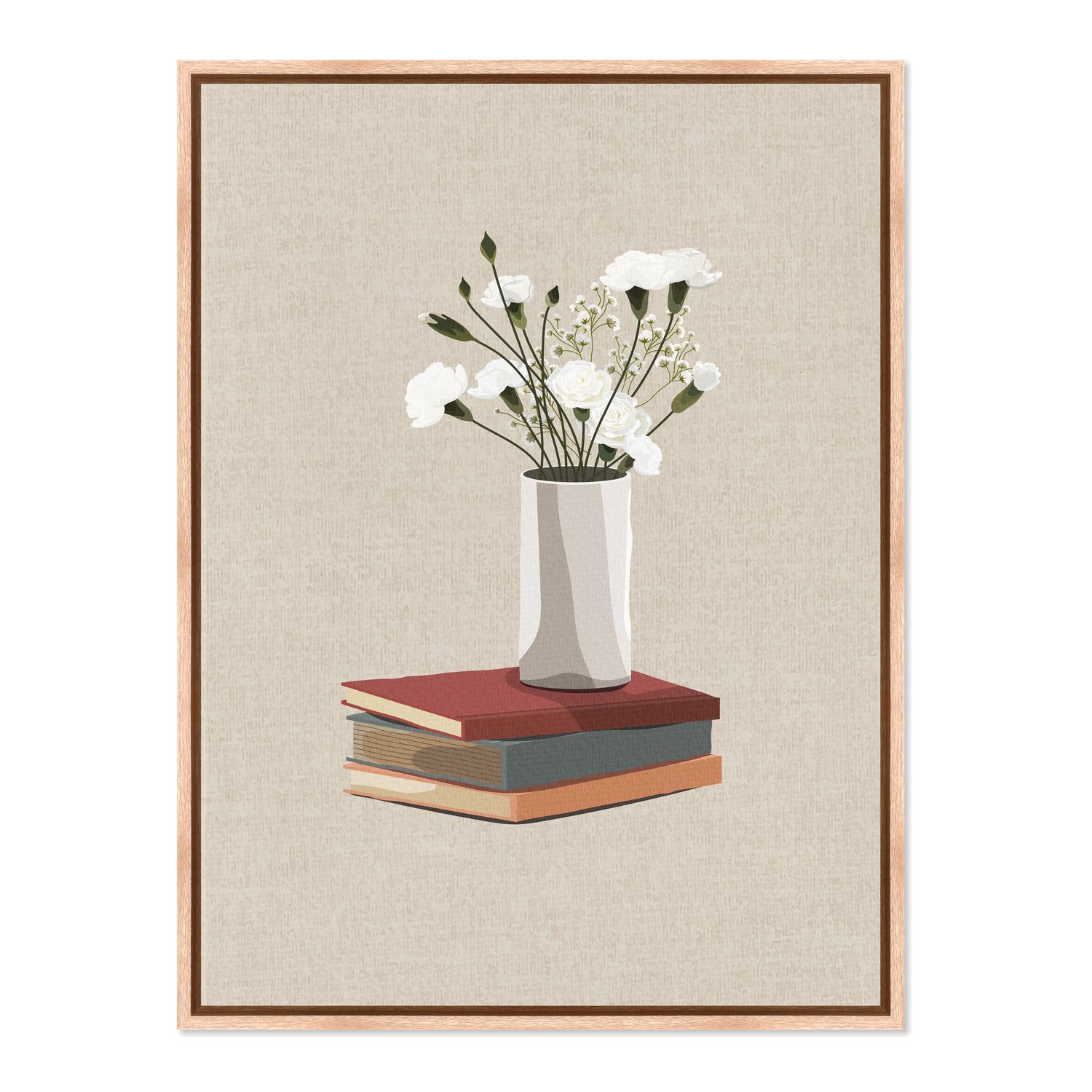 Quadro Em Tela Canvas Vaso de Flores e Livros Estilo Modern Heritage