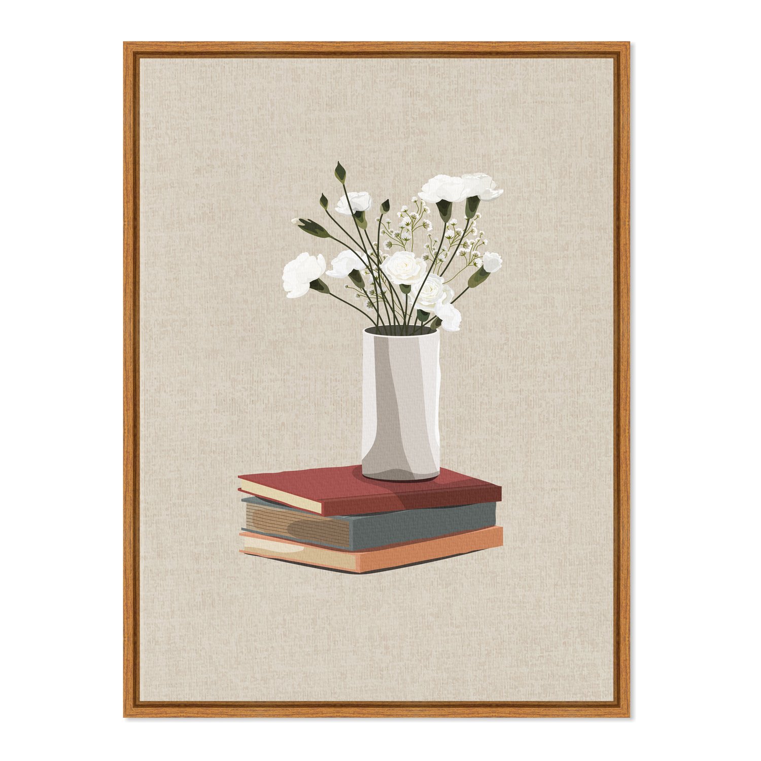 Quadro Em Tela Canvas Vaso de Flores e Livros Estilo Modern Heritage