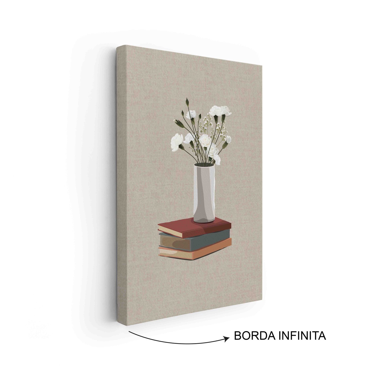Quadro Em Tela Canvas Vaso de Flores e Livros Estilo Modern Heritage