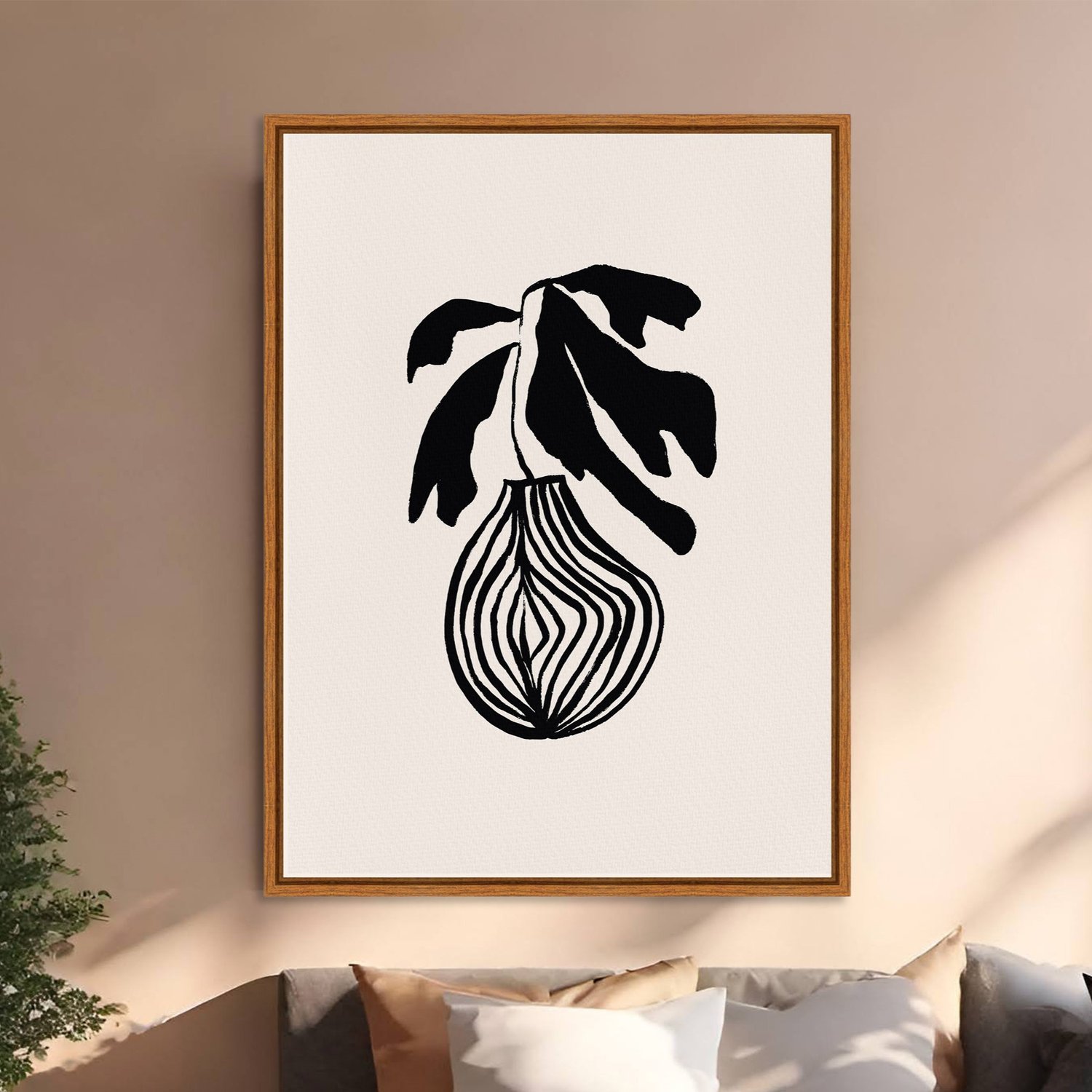 Quadro Em Tela Canvas Vaso De Planta Minimalista Japonês Estilo Japandi