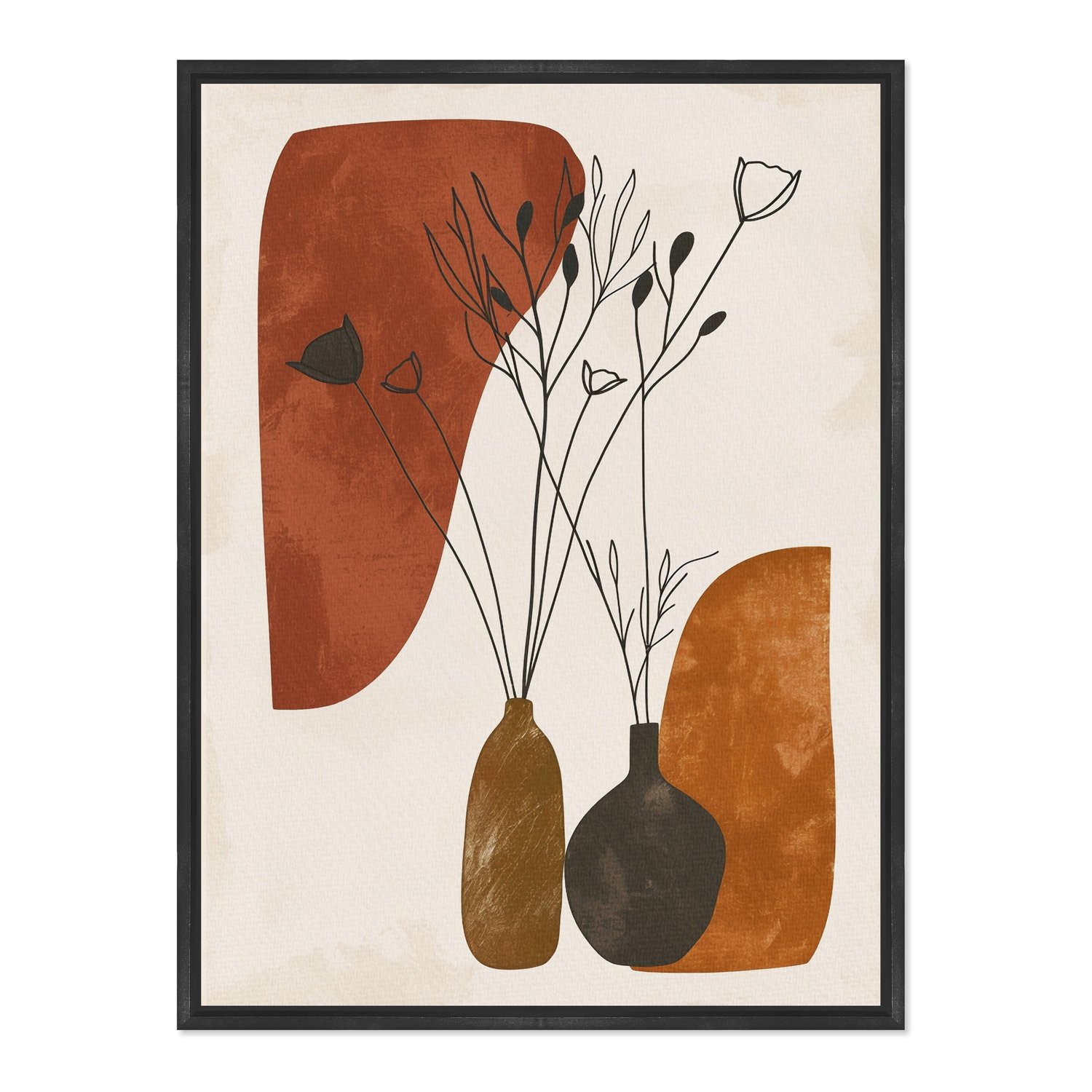 Quadro Em Tela Canvas Vasos e Formas Orgânicas Estilo Modern Heritage