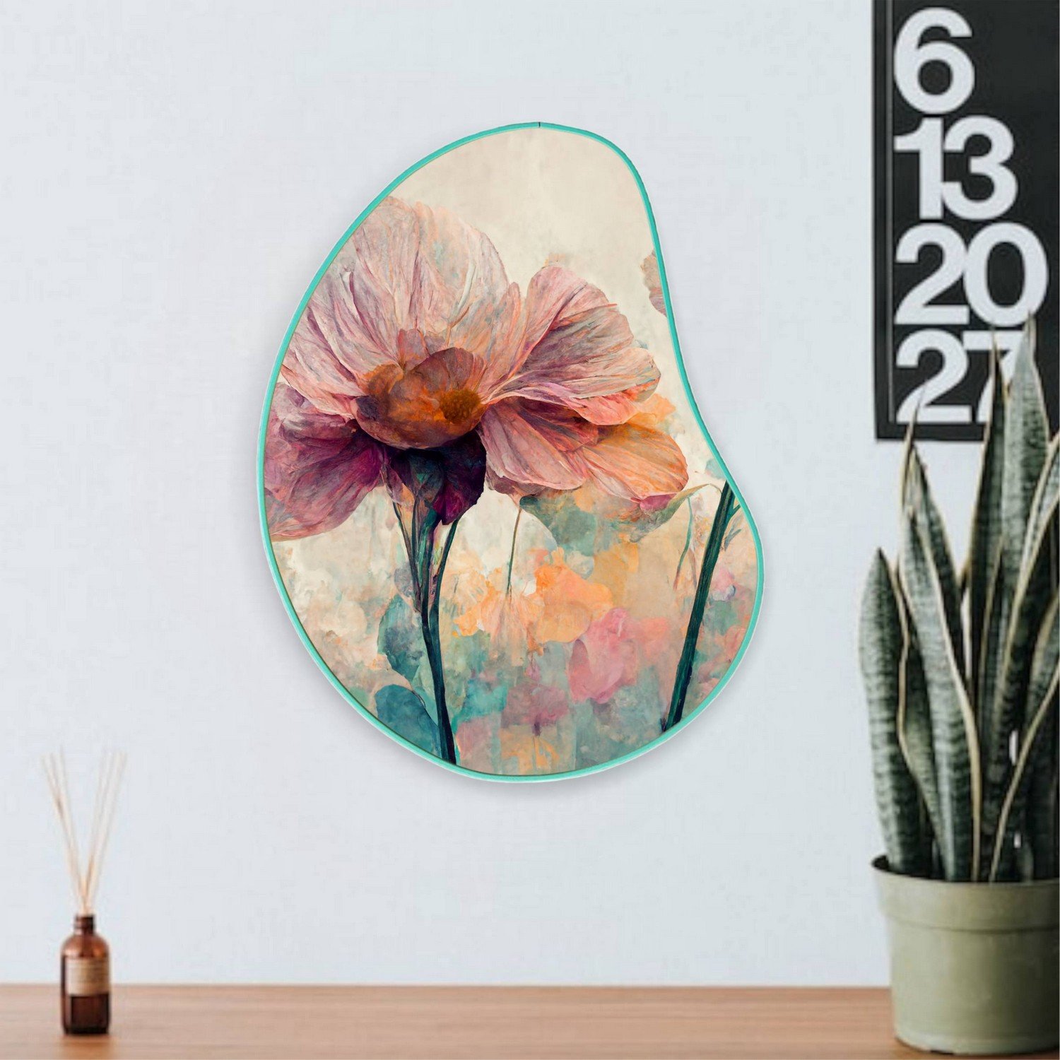 Quadro Orgânico Decorativo Pintura Flor Colorida com Moldura Filete Flexível
