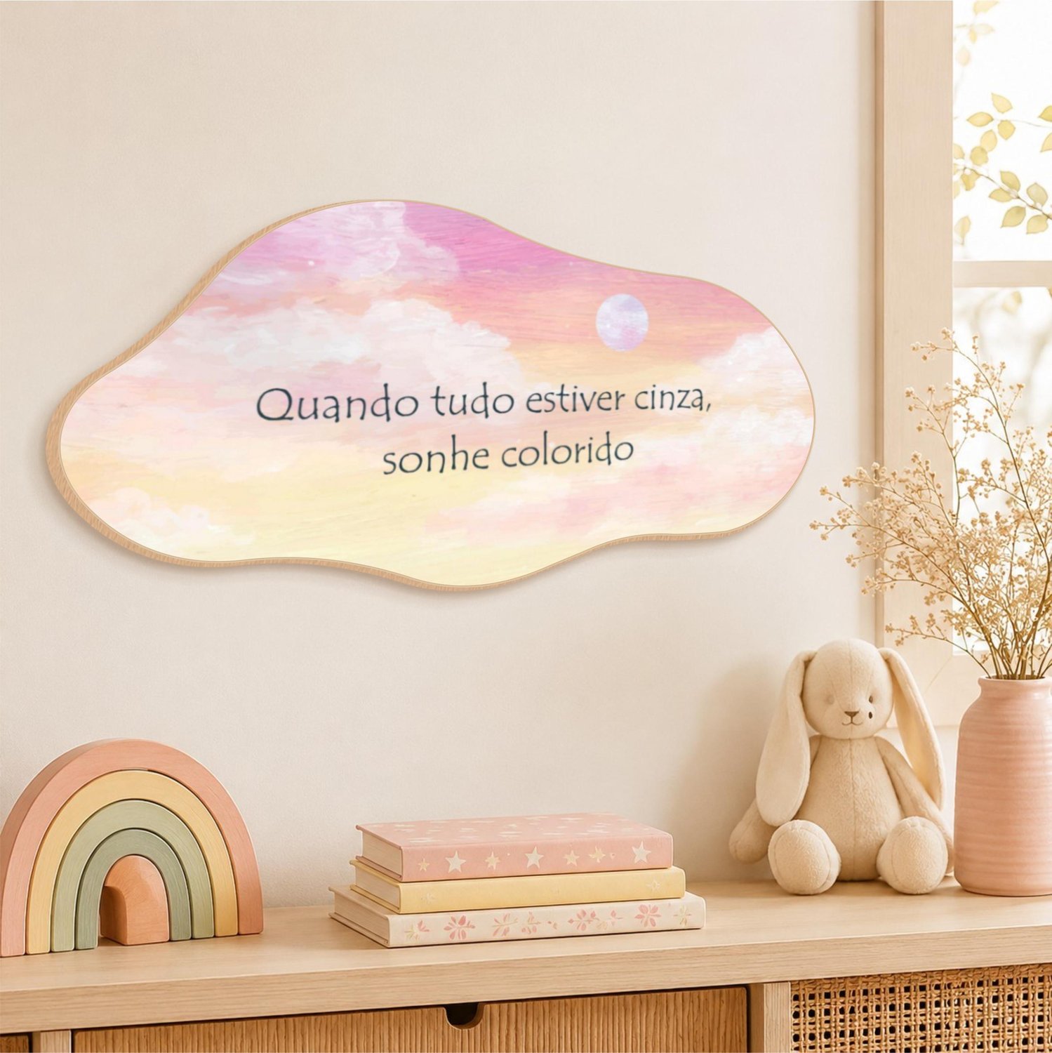 Quadro Orgânico Decorativo Vasos Frase Quando Tudo Estiver Cinza Sonhe Colorido