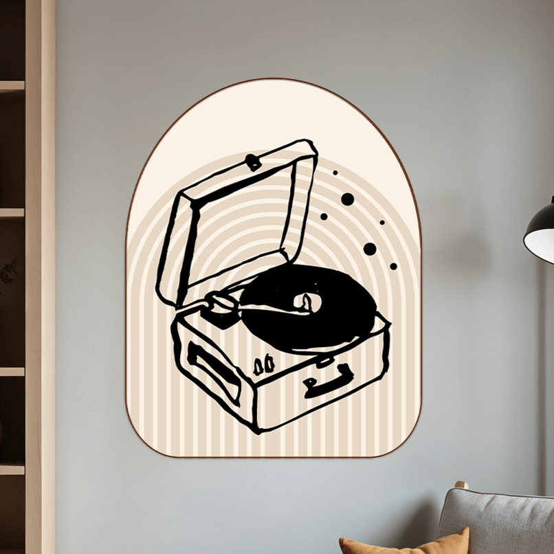 Quadro Orgânico Decorativo Vitrola Vintage Estilo Japandi