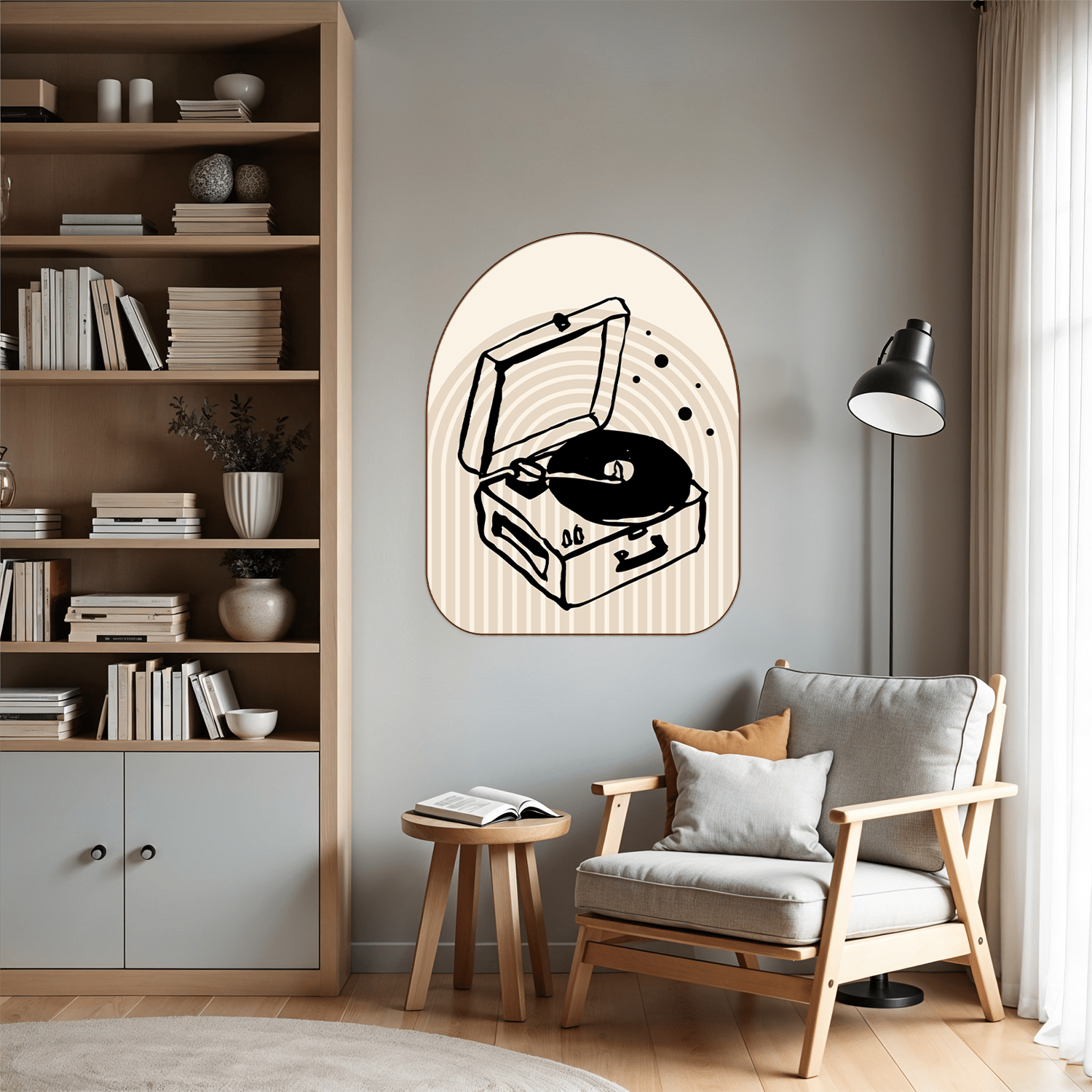 Quadro Orgânico Decorativo Vitrola Vintage Estilo Japandi