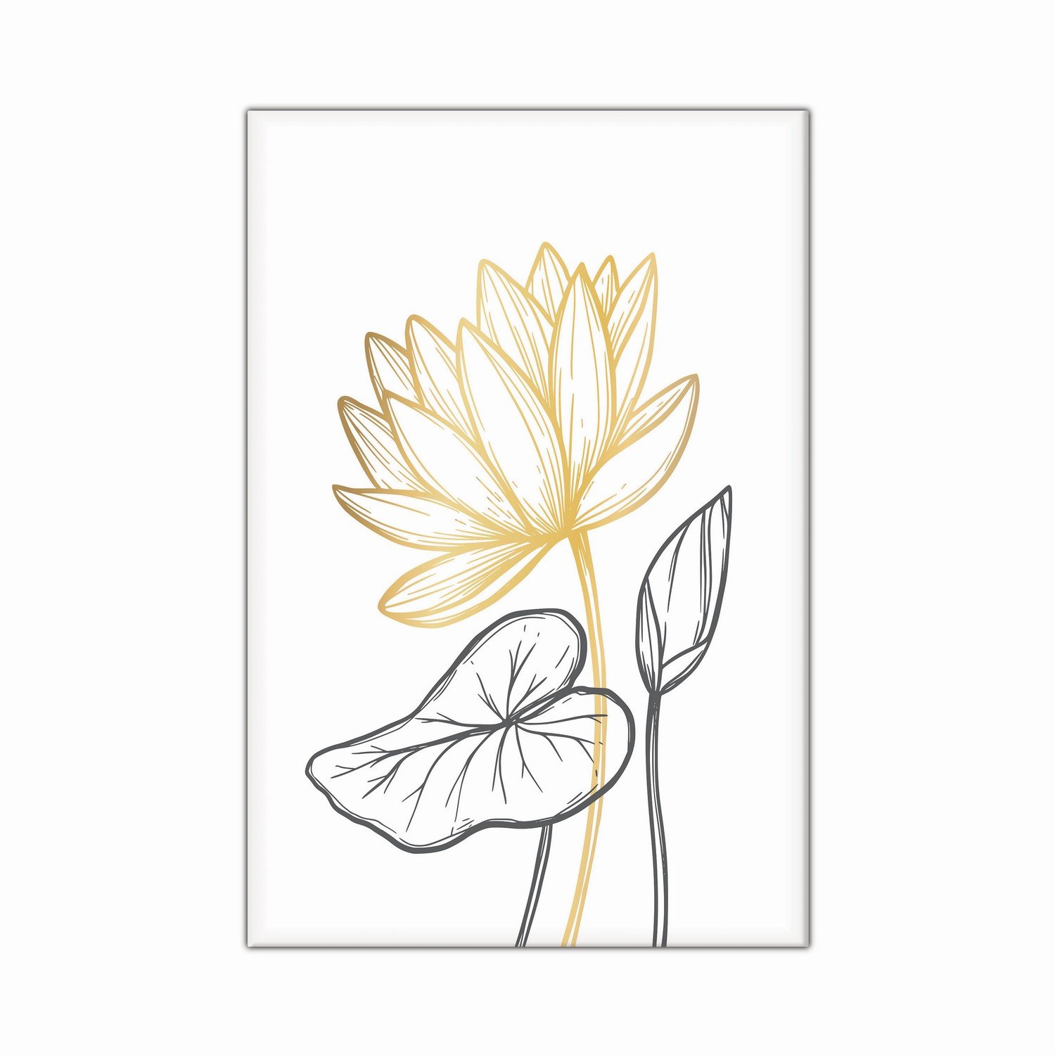 Tela Decorativa em Tecido Canvas Flor Dourada e Folhas Escuras - Kiaga