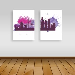 Kit 2 Placas Cidade de Londres em Watercolor Kit 2 Placas Cidade de Londres em Watercolor
