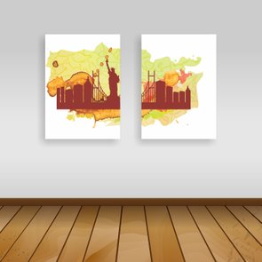 Kit 2 Placas Cidade de Nova York em Watercolor Kit 2 Placas Cidade de Nova York em Watercolor