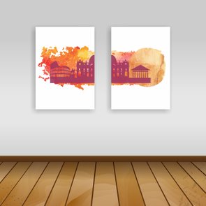 Kit 2 Placas Cidade de Roma em Watercolor Kit 2 Placas Cidade de Roma em Watercolor