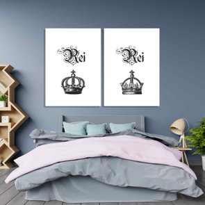 Kit 2 Placas Frase: Rei e Rei Preto e Branco Kit 2 Placas Frase: Rei e Rei Preto e Branco