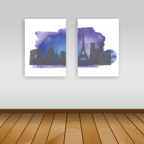 Kit 2 Placas Cidade de Paris em Watercolor Kit 2 Placas Cidade de Paris em Watercolor