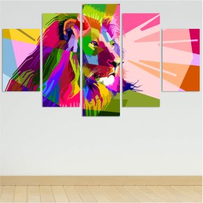 Composição de Placas Leão Geométrico e Colorido Composição de Placas Leão Geométrico e Colorido