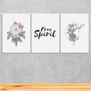Kit 3 Placas Frase: "Free Spirit" Boho Style Kit 3 Placas Frase: "Free Spirit" Boho Style