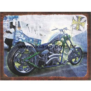 Placa Decorativa Vintage Moto azul Placa Decorativa Vintage Moto azul