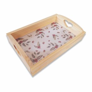 Bandeja de Café da Manhã Decorativa com Alça de Coração e Estampa de Grãos de Café Bandeja de Café da Manhã Decorativa com Alça de Coração e Estampa de Grãos de Café