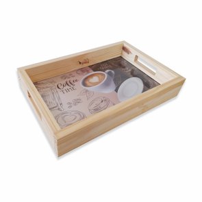 Bandeja de Café da Manhã Decorativa com Alça Reta e Frase Coffee Time