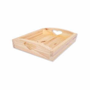 Bandeja Decorativa Quadrada Café da Manhã em Madeira Pinus com Alça de Coração - Farmhouse Bandeja Decorativa Quadrada Café da Manhã em Madeira Pinus com Alça de Coração - Farmhouse