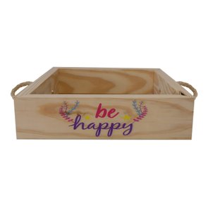 Bandeja Decorativa com Alça Sisal e Frase - Be Happy Bandeja Decorativa com Alça Sisal e Frase - Be Happy