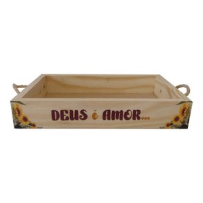 Bandeja Decorativa com Alça Sisal e Frase - Deus é Amor Bandeja Decorativa com Alça Sisal e Frase - Deus é Amor