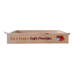 Bandeja Decorativa com Alça Sisal e Frase - Eu + Você = Café Perfeito Bandeja Decorativa com Alça Sisal e Frase - Eu + Você = Café Perfeito