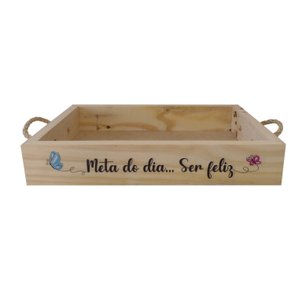 Bandeja Decorativa com Alça Sisal e Frase - Meta do dia... Ser Feliz Bandeja Decorativa com Alça Sisal e Frase - Meta do dia... Ser Feliz