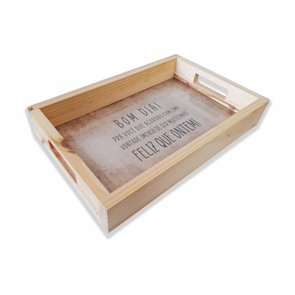 Bandeja Decorativa de Café da Manhã com Alça Reta e Frase Bom Dia! Pra Você que Acordou...