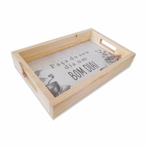 Bandeja Decorativa de Café da Manhã com Alça Reta e Frase Faça do Seu Dia um Bom Dia!