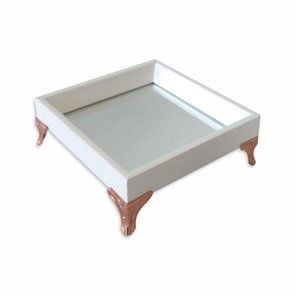 Bandeja Decorativa Espelhada Revestida Branca com Pezinho em Metal Rose Bandeja Decorativa Espelhada Revestida Branca com Pezinho em Metal Rose