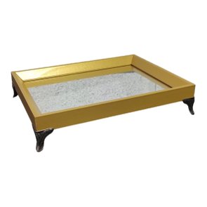 Bandeja Decorativa Espelhada Revestida Dourada com Pezinho em Metal Prata Velho Bandeja Decorativa Espelhada Revestida Dourada com Pezinho em Metal Prata Velho