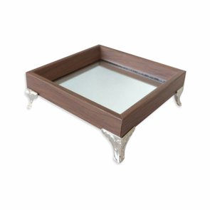 Bandeja Decorativa Espelhada Revestida Marrom com Pezinho em Metal Tulipa Niquelado Bandeja Decorativa Espelhada Revestida Marrom com Pezinho em Metal Tulipa Niquelado
