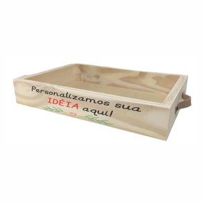 Bandeja Decorativa Personalizada com Gravação a Laser ou Impressão UV em Madeira de Pinus e Alça Couro Sintético - 28x42x7cm Bandeja Decorativa Personalizada com Gravação a Laser ou Impressão UV em Madeira de Pinus e Alça Couro Sintético - 28x42x7cm