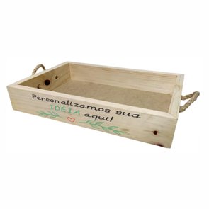 Bandeja Decorativa Personalizada com Gravação a Laser ou Impressão UV em Madeira de Pinus e Alça Sisal - 28x42x7cm Bandeja Decorativa Personalizada com Gravação a Laser ou Impressão UV em Madeira de Pinus e Alça Sisal - 28x42x7cm