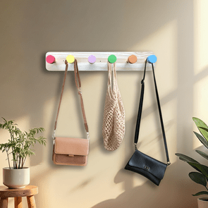 Cabideiro De Parede Colorido Em Pinus Com 6 Ganchos Cabideiro De Parede Colorido Em Pinus Com 6 Ganchos