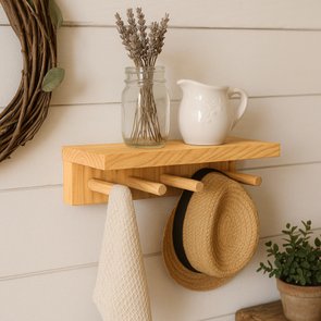 Cabideiro de Parede com Prateleira Auxiliar em Madeira Pinus - Farmhouse Cabideiro de Parede com Prateleira Auxiliar em Madeira Pinus - Farmhouse