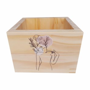 Cachepô Decorativo de Pinus com Estampa  - Silhueta Flores na Cabeça 15x15x10 Cachepô Decorativo de Pinus com Estampa  - Silhueta Flores na Cabeça 15x15x10