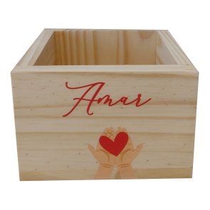 Cachepô Decorativo de Pinus com Estampa  - Amar  15x15x10 Cachepô Decorativo de Pinus com Estampa  - Amar  15x15x10